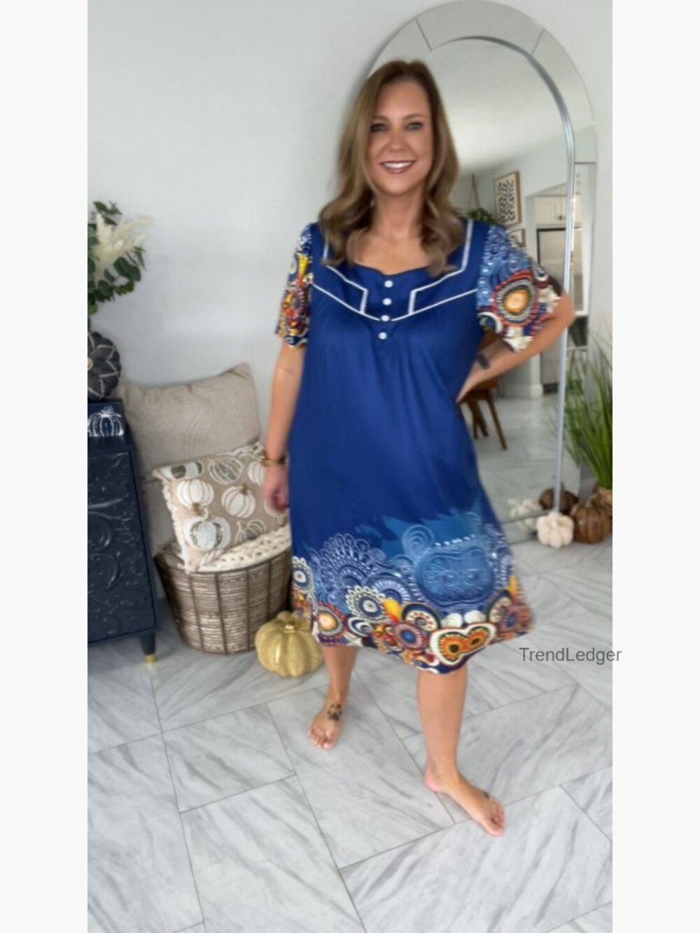 Women's House Dress with Pockets Short Sleeve Nightgown Lounge Dress - Picture 6 of 7